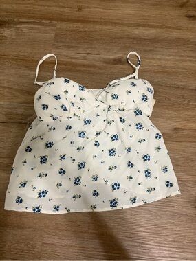 No Boundaries White Floral Bustier Cami with Blue Flowers